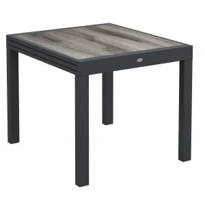 Outsunny Extending Garden Table, Outdoor Dining Table for 6, Aluminium Frame Patio Table w/ Plastic Board Tabletop,80/160L x 80W x 75H
