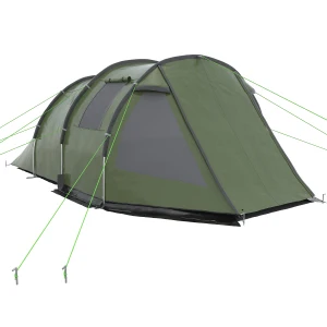 Outsunny Camping Tent for 3-4 People, Two Room Tunnel Tent with Windows, Portable, for Outdoor Activities, Green