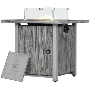 Outsunny 40,000 BTU Gas Fire Pit Table with Cover, Glass Screen and Glass Beads, Grey