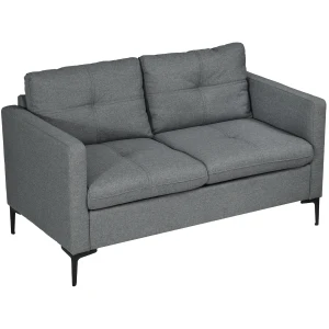 HOMCOM 133cm Loveseat Sofa, Modern Fabric Couch with Steel Legs, Upholstered 2 Seater Sofa for Living Room, Bedroom, Dark Grey