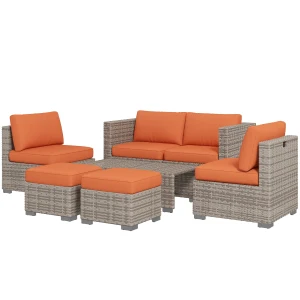 Outsunny 8 Piece Outdoor Patio Furniture Set, Rattan Sofa Set with Footstools and Coffee Tables