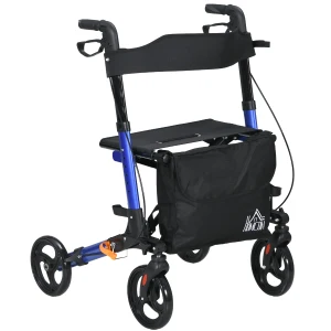 HOMCOM 4 Wheel Rollator with Seat and Back, Folding Mobility Walker, Adjustable Height, Dual Brakes, Cane Holder, Lightweight Aluminium
