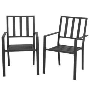Outsunny Patio Dining Chairs, Metal Slatted, Durable & Weather-Resistant, Sleek Black