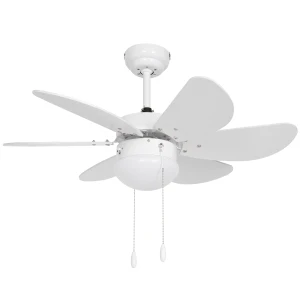 HOMCOM LED Ceiling Fan, 6 Reversible Blades Flush Mount Light, Pull-Chain Operation, White 