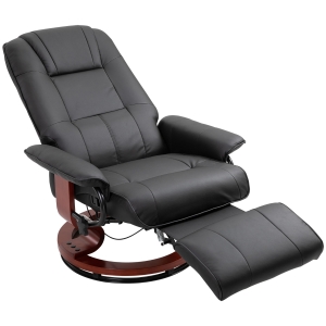 HOMCOM Black Recliner Chair, PU Leather Swivel Seat with Wooden Base