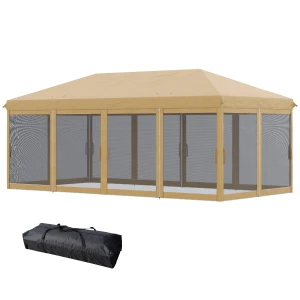 Outsunny 6 x 3(m) Pop Up Gazebo, Outdoor Canopy Shelter, Marquee Party Wedding Tent with 6 Mesh Walls and Carry Bag, Beige