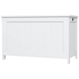 HOMCOM Storage Chest, Modern Storage Trunk with 2 Safety Hinges and Cut-out Handles, Wooden Toy Box for Living Room, Entryway, 76 x 40 x 48 cm, White