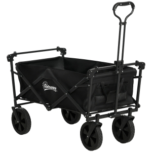 Outsunny Opvouwbare bolderkar met dak, 110L capaciteit, stalen frame, 97x52x105 cm, zwart