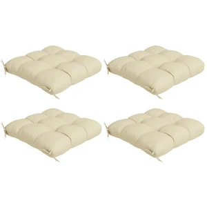 Outsunny Replacement Seat Cushions, 4-Piece Patio Chair Cushion Set with Ties, Indoor Outdoor Use, Beige