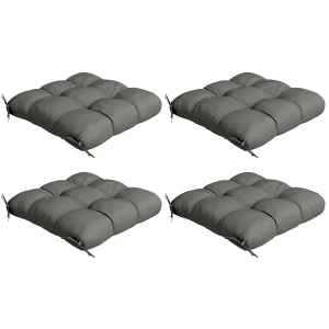Outsunny 4-Piece Seat Cushion Pillows Replacement, Patio Chair Cushions Set with Ties for Indoor Outdoor, Charcoal Grey