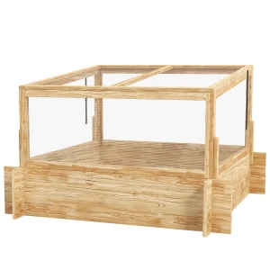 Outsunny Raised Garden Bed with Cold Frame Greenhouse and Openable Top, Wooden Elevated Planter Box for Vegetables, Flowers and Herbs