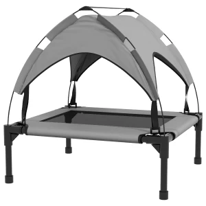 PawHut Elevated Cooling Pet Bed, Breathable Mesh Raised Dog Cot, Washable, for Small to Medium Dogs, Light Grey