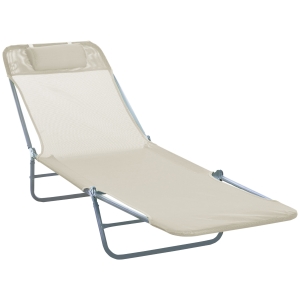 Outsunny Garden Lounger Recliner Adjustable Sun Bed Chair-Beige