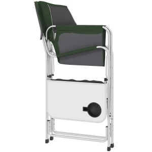 Outsunny Folding Directors Chair in Aluminium, Green, with Side Table, Cup Holder, Cooler Bag and Storage Pocket for Camping