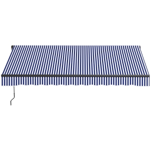 Outsunny Store banne manuel rétractable store pour balcon inclinaison réglable manivelle cadre en aluminium polyester bleu blanc