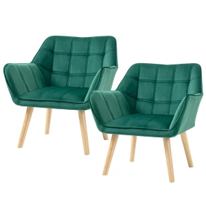 HOMCOM Armchair Accent Chair, Vanity Chair with Wide Arms, Slanted Back, Padding, Wooden Legs, Home Furniture Seating, Set of 2