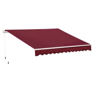 Outsunny 4x2.5m Garden Patio Retractable Manual Awning Window Door Sun Shade Canopy with Fittings and Crank Handle Wine Red