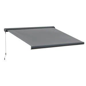 Outsunny Cassette Electric Motorised Manual Awning Door Window Patio Canopy Retractable Sun Shade w/ R/C, 350x300cm Grey