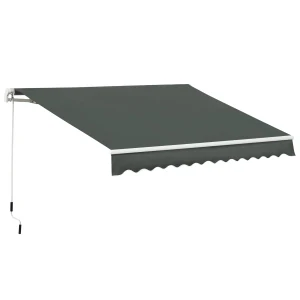 Outsunny 3.5M x 2.5M Manual Awning Canopy Retractable Sun Shade Shelter Winding Handle for Garden Patio Grey