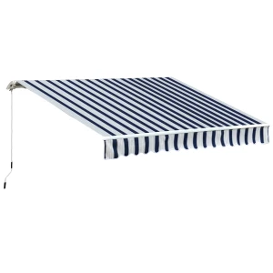 Outsunny Garden Patio Manual Awning Canopy Sun Shade Shelter Retractabl Retractable Awning, 3.5x2.5 m-Blue/White 