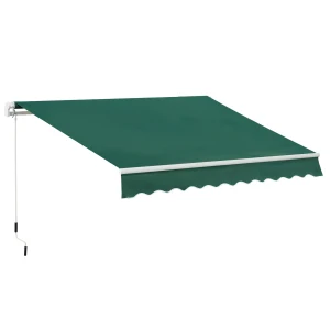 Outsunny Awnings for Patio Awning Canopy Shelter Garden Sun Shade UV Blocker Light Weight Aluminium Frame w/ Hand Crank 3 x 2m Green