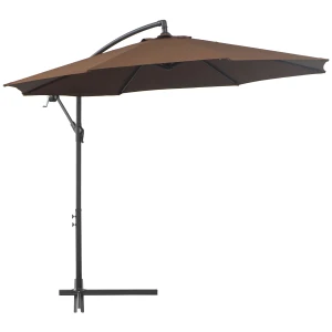 Outsunny 3M Brown Cantilever Umbrella, Hanging Banana Parasol, Steel Frame, for Patio Sun Shade
