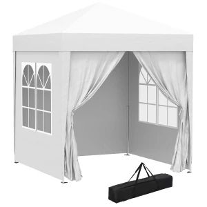 Outsunny 2 x2m Pop Up Gazebo Canopy Party Tent Wedding Awning W/ free Carrying Case White + Removable 2 Walls 2 Windows-White 