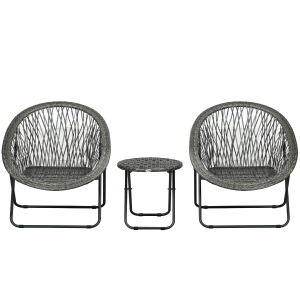 Outsunny Tuinmeubelset, 3-delig, rotanlook, 2 stoelen, 1 tafel, inklapbaar, Grijs