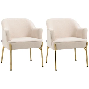 HOMCOM Elegant Accent Chair, Armchair for Living Room, Vanity Chair with Gold Metal Legs, Soft Padded Seat, Set of 2, White