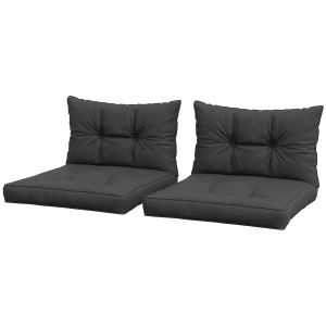 Outsunny Replacement Cushions for Patio Chairs, 4-Piece Seat and Back Pillows, Indoor Outdoor Use, Charcoal Grey