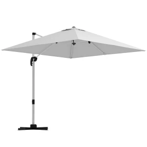 Outsunny 3 x 3(m) Square Cantilever Parasol with Cross Base, Crank Handle, Tilt, 360Â° Rotation and Aluminium Frame, White