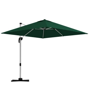 Outsunny Square Cantilever Parasol, 3x3m, with Cross Base, Crank Handle, Tilt, 360Â° Rotation, Aluminium Frame, Green