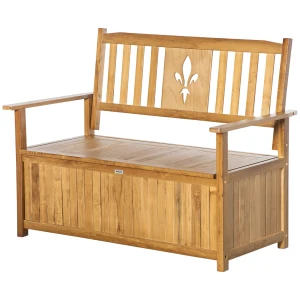 Outsunny 2 Seater Wood Garden Storage Bench, Outdoor Storage Box, Patio Seating Furniture, 125 x 68.5 x 97cm, Natural
