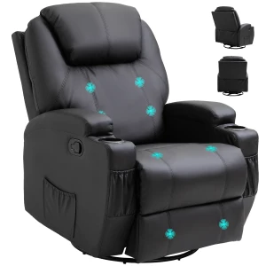 HOMCOM Recliner Sofa Chair PU Leather Armchair Cinema Massage Chair Swivel Nursing Gaming Chair Black