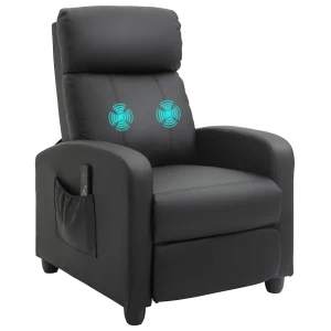 HOMCOM Recliner Sofa Chair PU Leather Massage Armcair w/ Footrest and Remote Control for Living Room, Bedroom, Home Theater, Black