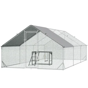 PawHut Chicken Run with Activity Shelf and Cover, Walk-In Coop for Outdoor Use, 3 x 6 x 2m