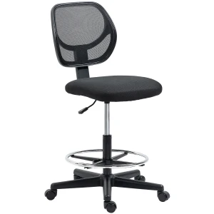 Vinsetto Ergonomic Mesh Office Chair, Standing Desk Compatible, Adjustable Footrest and Seat Height, Black