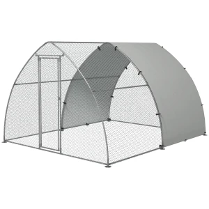 PawHut Galvanised Chicken Coop Outdoor with Cover, for 8-12 Chickens, Hens, Ducks, Rabbits, 3 x 3.8 x 2.2m - Silver Tone