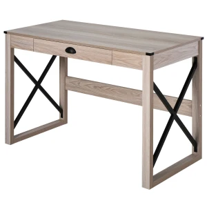 HOMCOM Writing Desk, Home Office Workstation with Drawer, Large Tabletop, 112L x 51W x 76H cm, White