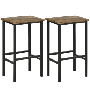 HOMCOM Industrial Set of 2 Bar Chairs with Footrest, Counter Height Bar Stools for Dining Area Home Pub Rustic, Brown