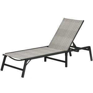 Outsunny Rattan Foldable Sun Lounger, Recliner Chair with 5-Level Adjustable Backrest, Mixed Grey