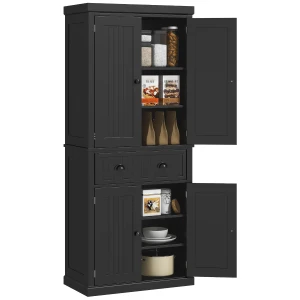 HOMCOM Traditional Kitchen Cupboard Freestanding Storage Cabinet with Drawer, Doors and Adjustable Shelves, Black