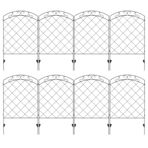 Outsunny Decorative Garden Fencing, 43in x 11.4ft Picket Fence Panels, 8PCs Rustproof Steel Wire Landscape Flower Bed Border Edging