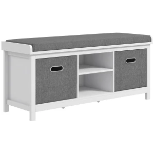 HOMCOM Shoe Bench with Seat, Shoe Storage Bench with Cushion, 2 Drawers and Adjustable Shelf for Entryway, Hallway, Living Room, Bedroom, White