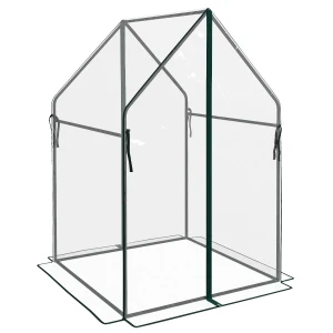 Outsunny Mini Greenhouse, Garden Tomato Growhouse with 2 Zipped Doors, Portable Indoor Outdoor Green House, 90 x 90 x 145cm, Clear
