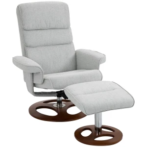HOMCOM Recliner Chair Ottoman Set 360Â° Swivel Sofa Stool Modern Soft Thick Padding Wood Base Grey