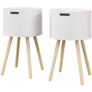 HOMCOM Modern Side Table, Round with Hidden Storage, Removable Tray, Wood Frame, End Coffee Table, White