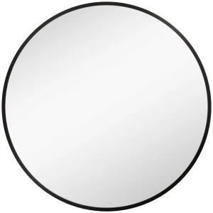 HOMCOM Round Bathroom Mirror, Modern Wall-mounted Vanity Mirror with Aluminium Frame and Easy Install Hook for Living Room, Entryway, 70 x 70cm, Black