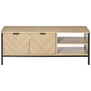 HOMCOM TV Stand Double Door Cabinet with Adjustable Shelves, Entertainment Centre for Living Room Bedroom, Natural Finish