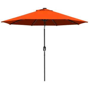 Outsunny 2.7m Outdoor Patio Garden Umbrella Parasol with Tilt Crank and 24 LEDs Lights, Orange